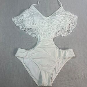 LA Hearts White Lace Monokini size Large Boho Bridal Swimsuit Bride Bachelorette